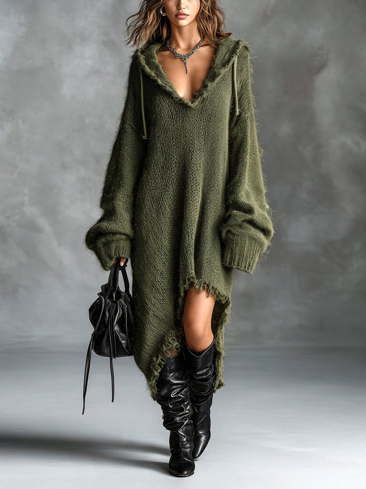 Linden | Vestido Midi de Punto Afelpado con Capucha