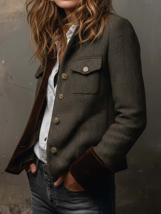 Honorine | Blazer Vintage de Espiga con Bordes en Contraste