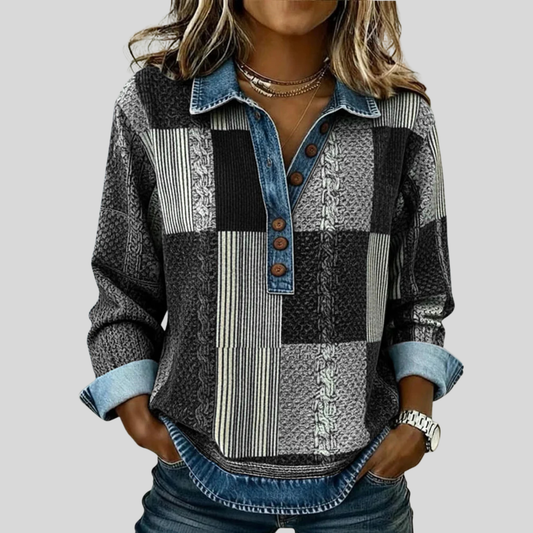 Chloe | Sudadera Colorblock con Tapeta de Botones