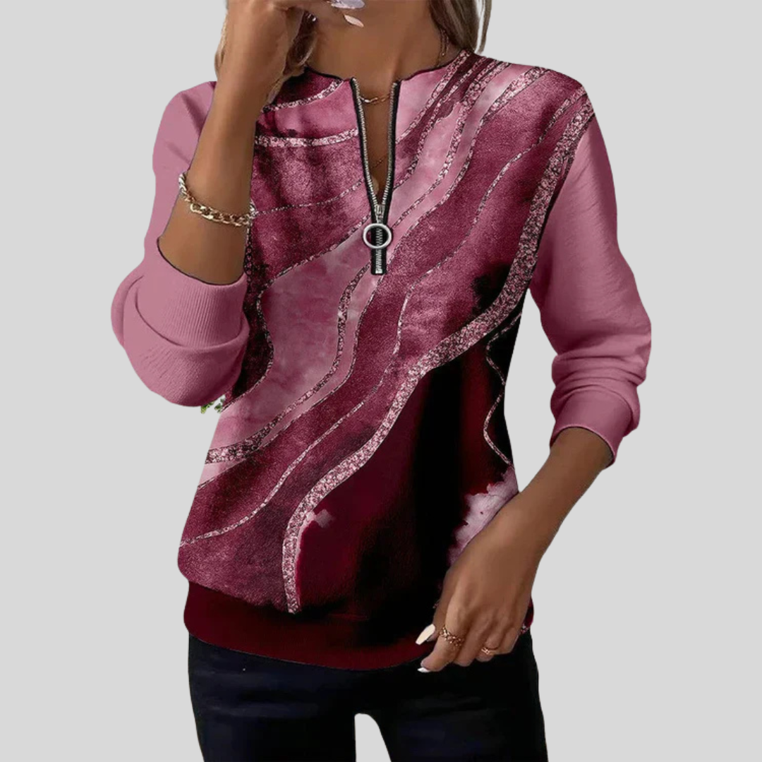 Jane | Sudadera con Media Cremallera y Estampado de Olas
