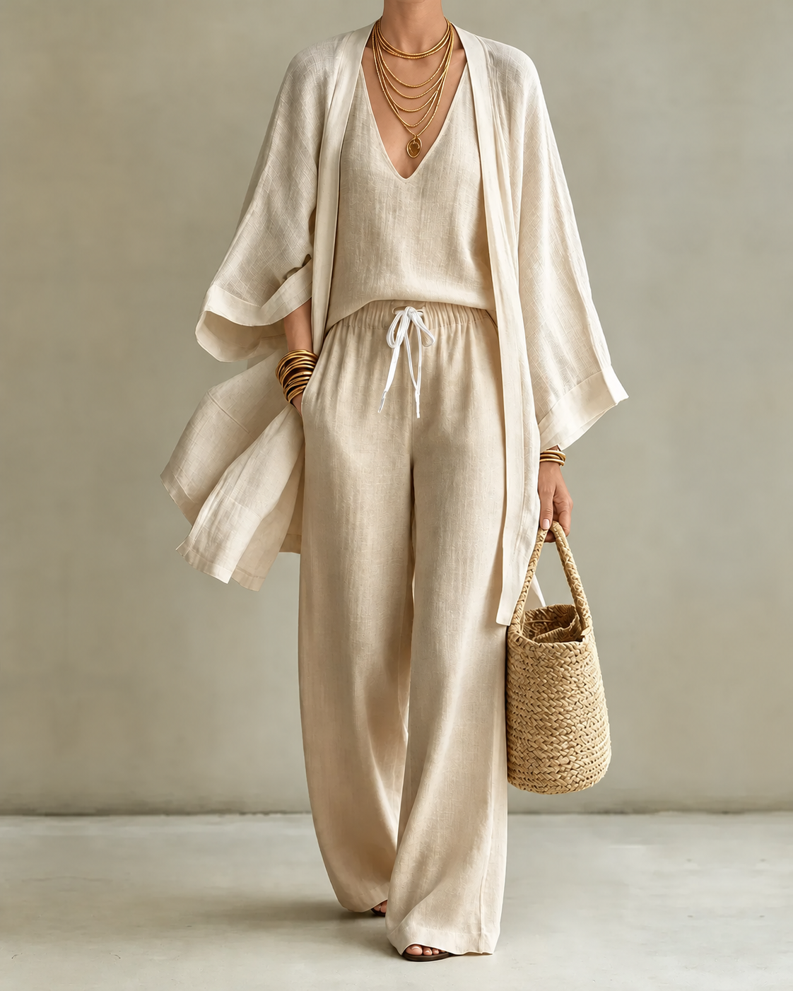 Tanisha | Conjunto de Tres Piezas Efecto Lino