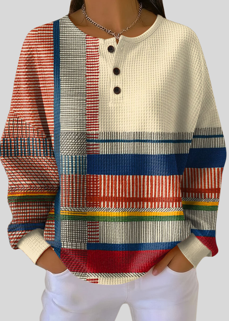 Grace | Sudadera Henley con Rayas Colorblock