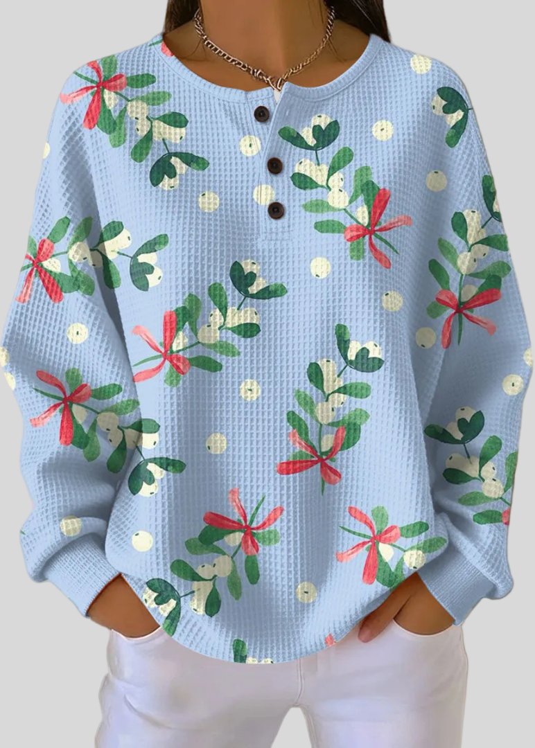 Avery | Sudadera de Punto Gofre con Estampado Navideño