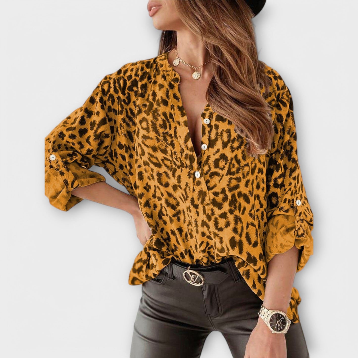 Blusa de Moda con Estampado de Leopardo