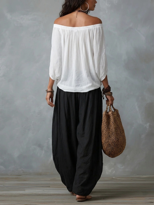 Luna | Conjunto con Hombros Descubiertos y Pantalón Fluido