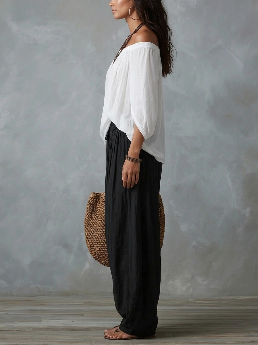 Luna | Conjunto con Hombros Descubiertos y Pantalón Fluido