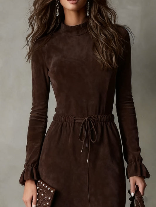 Isla | Vestido midi efecto ante con lazada en la cintura