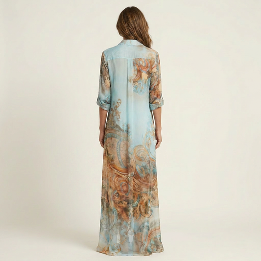 AliceLeon™ | Vestido Camisero Maxi de Seda
