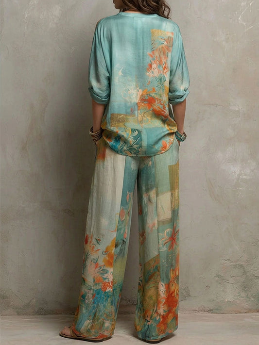 Chiara | Conjunto elegante con estampado floral y pantalón ancho