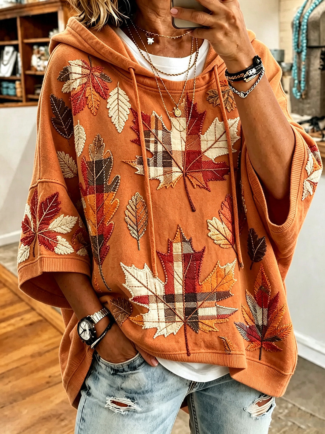 Otilia | Sudadera Oversize con Estampa de Hojas de Otoño