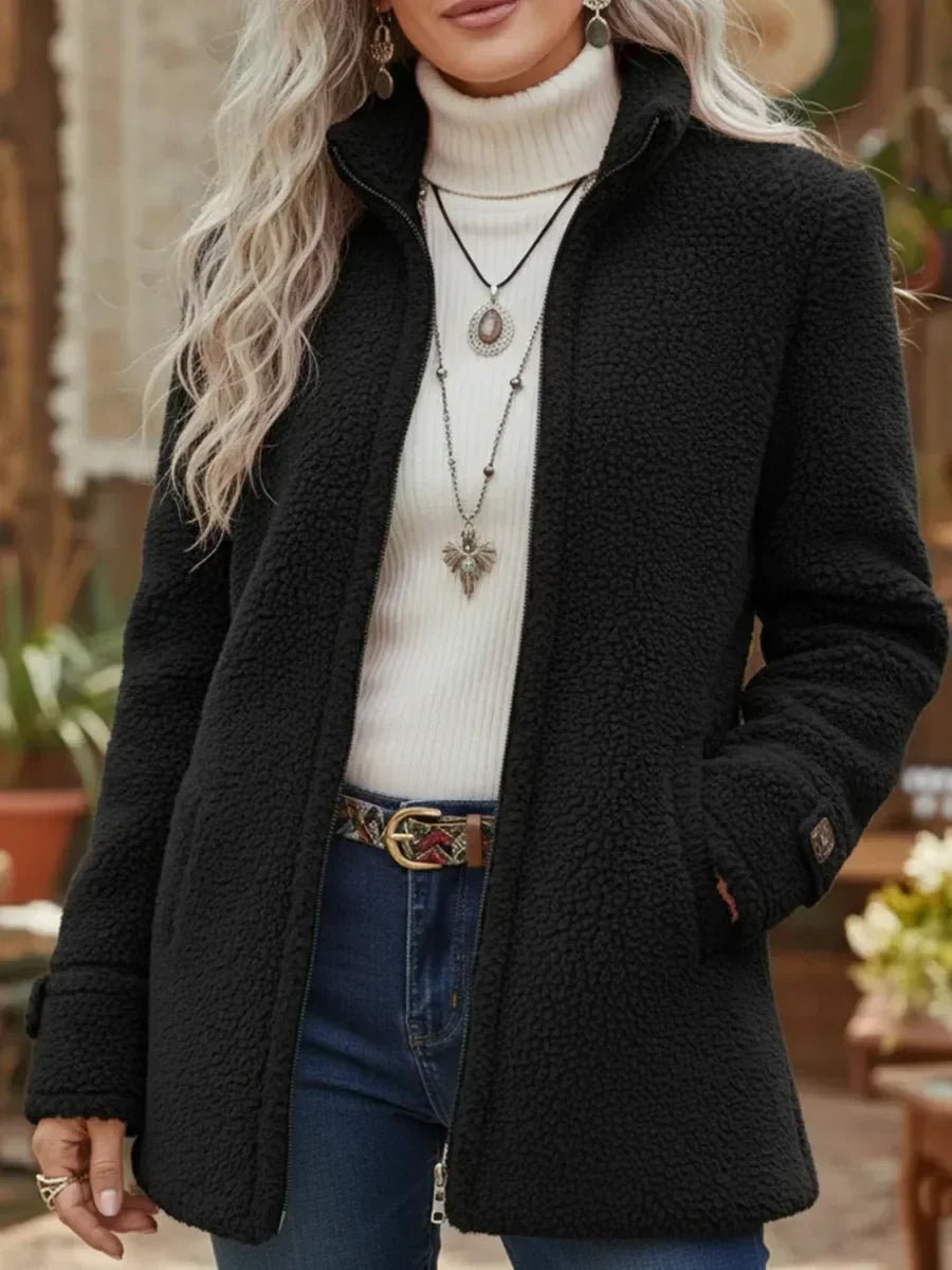 Patricia | Abrigo con Cremallera y Cuello Alto Estilo Coreano en Peluche