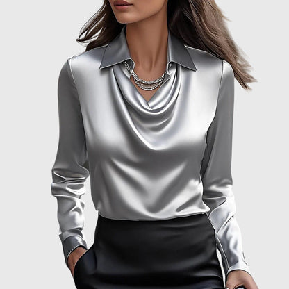Silvia | Blusa de Lujo con Brillo y Cuello Plisado
