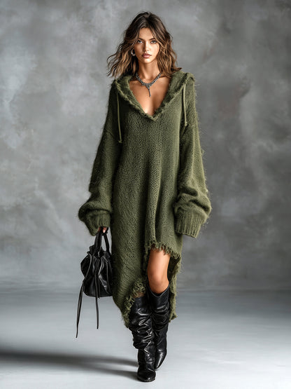 Linden | Vestido Midi de Punto Afelpado con Capucha