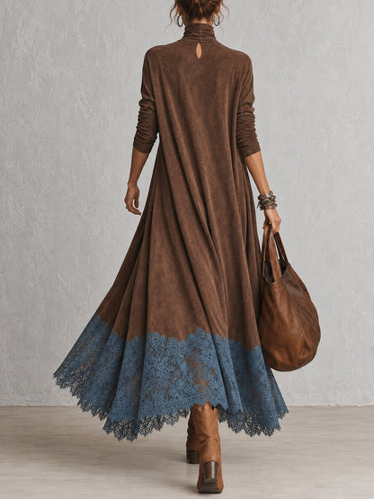 Milly | Vestido largo efecto ante con bajo de encaje