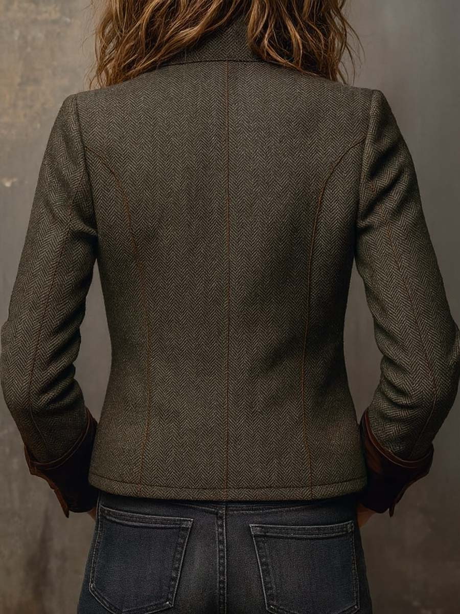 Honorine | Blazer Vintage de Espiga con Bordes en Contraste