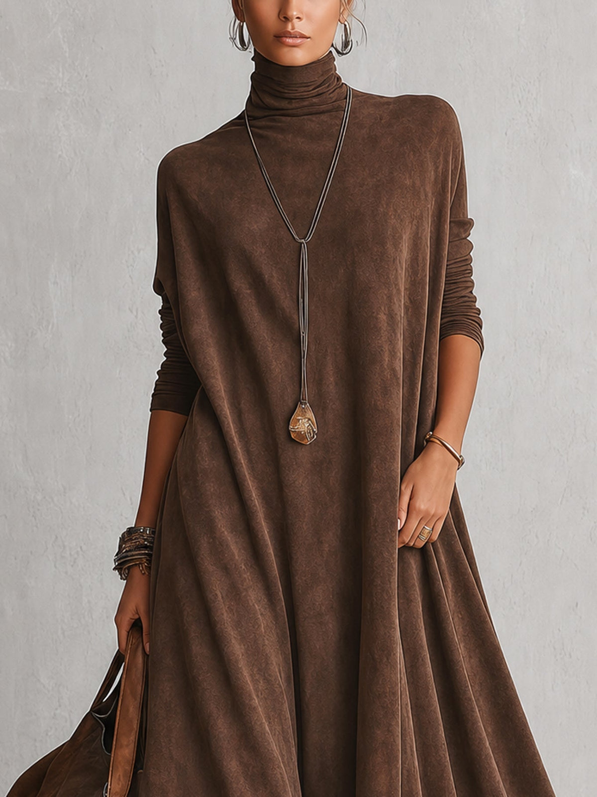 Milly | Vestido largo efecto ante con bajo de encaje