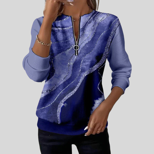 Jane | Sudadera con Media Cremallera y Estampado de Olas