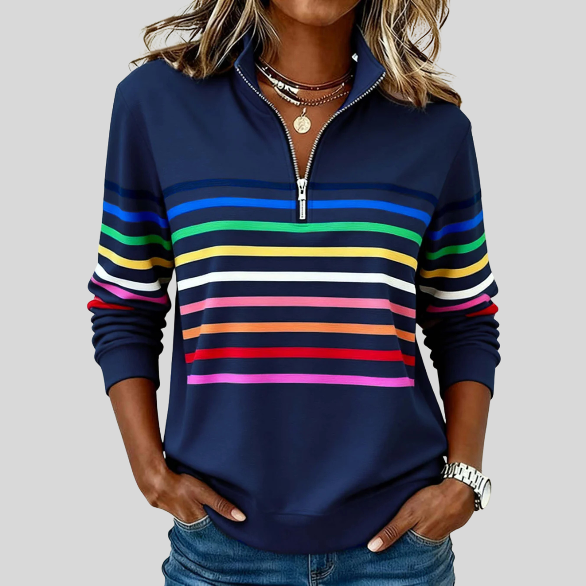 Charlotte | Sudadera con Cuarto de Cremallera y Rayas Multicolor