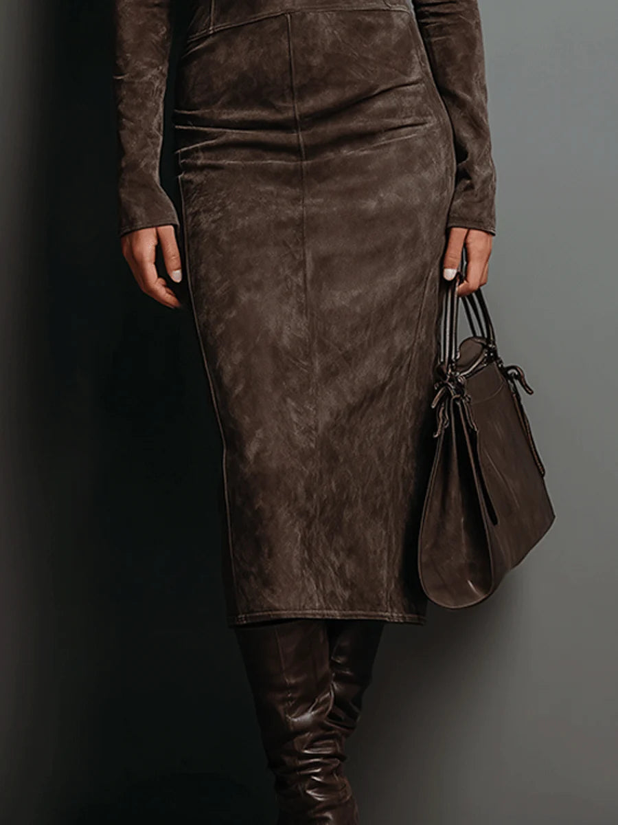 Lorène | Vestido Midi de Manga Larga y Cuello Alto