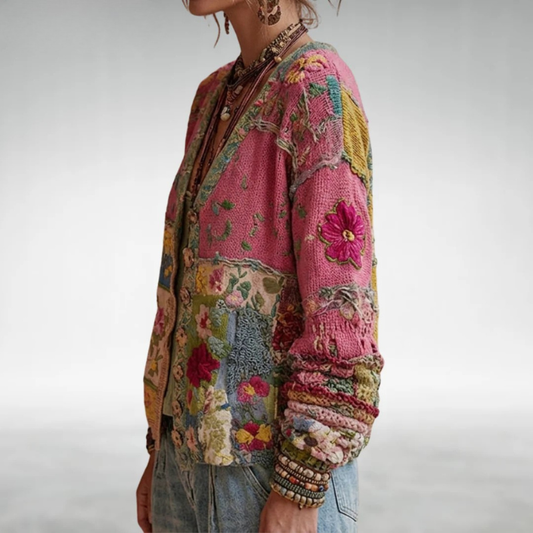 Opal | Cárdigan Patchwork de Punto Floral Bohemio