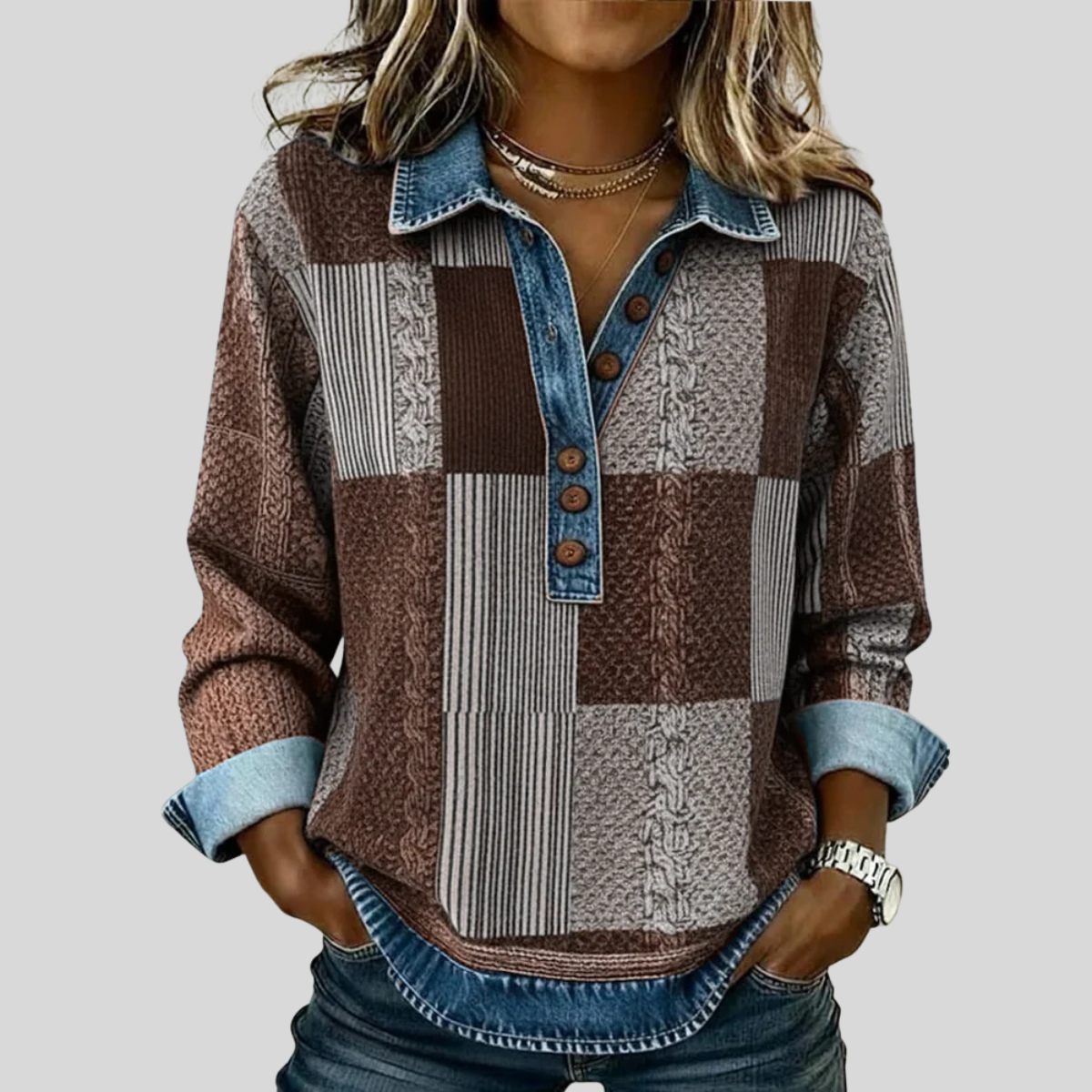 Chloe | Sudadera Colorblock con Tapeta de Botones