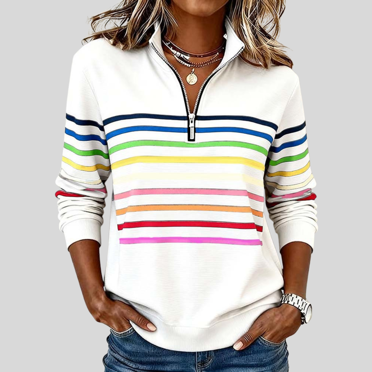 Charlotte | Sudadera con Cuarto de Cremallera y Rayas Multicolor