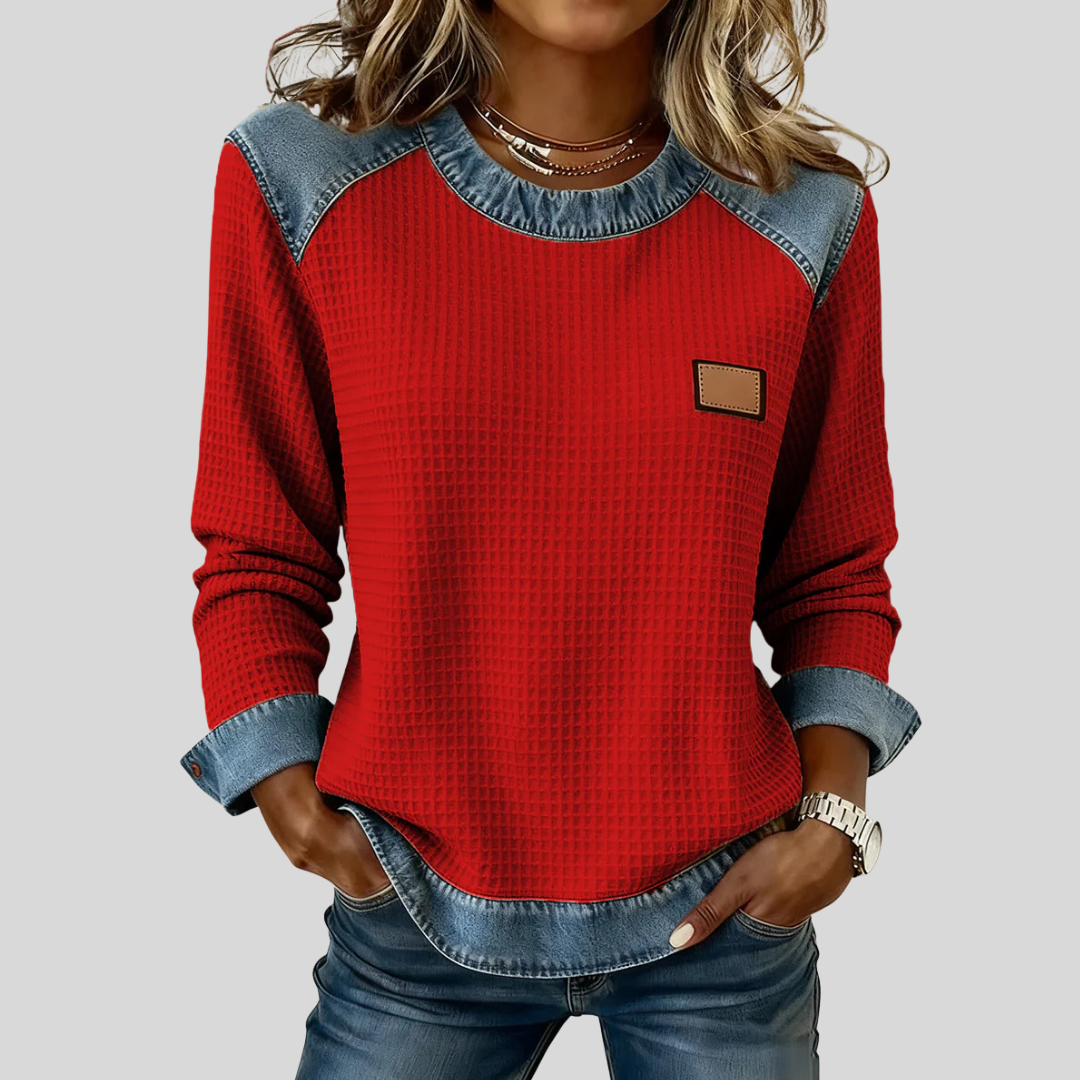 Kara | Sudadera Gofre con Ribete Estilo Patchwork