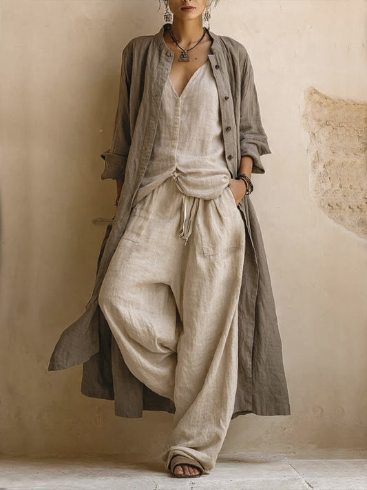 Letizia | Conjunto de tres piezas con cárdigan largo boho