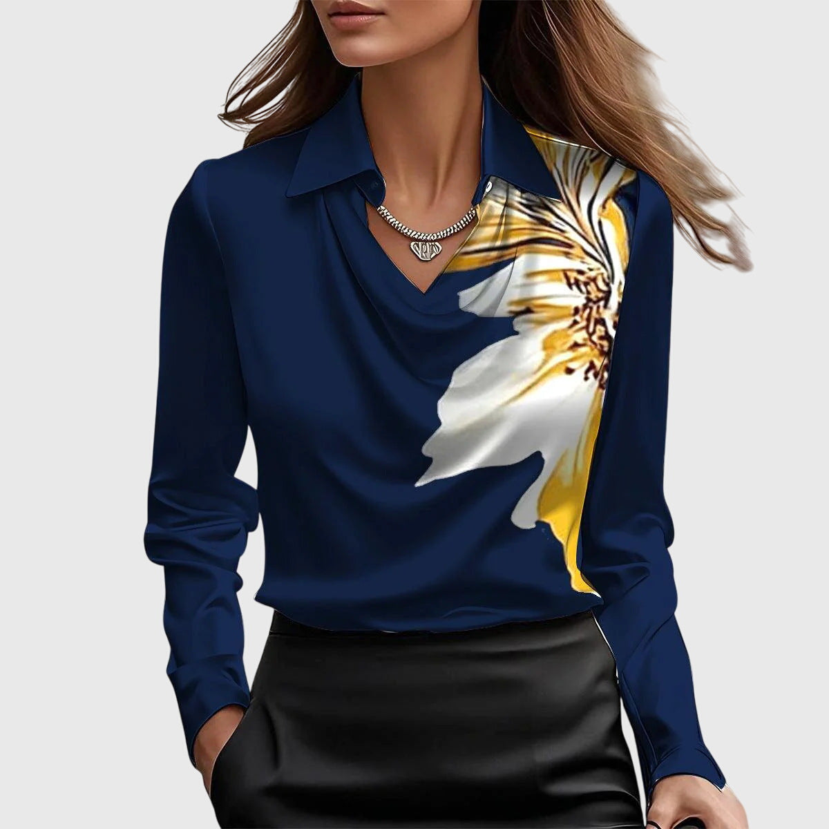 Silvia | Blusa de Lujo con Brillo y Cuello Plisado