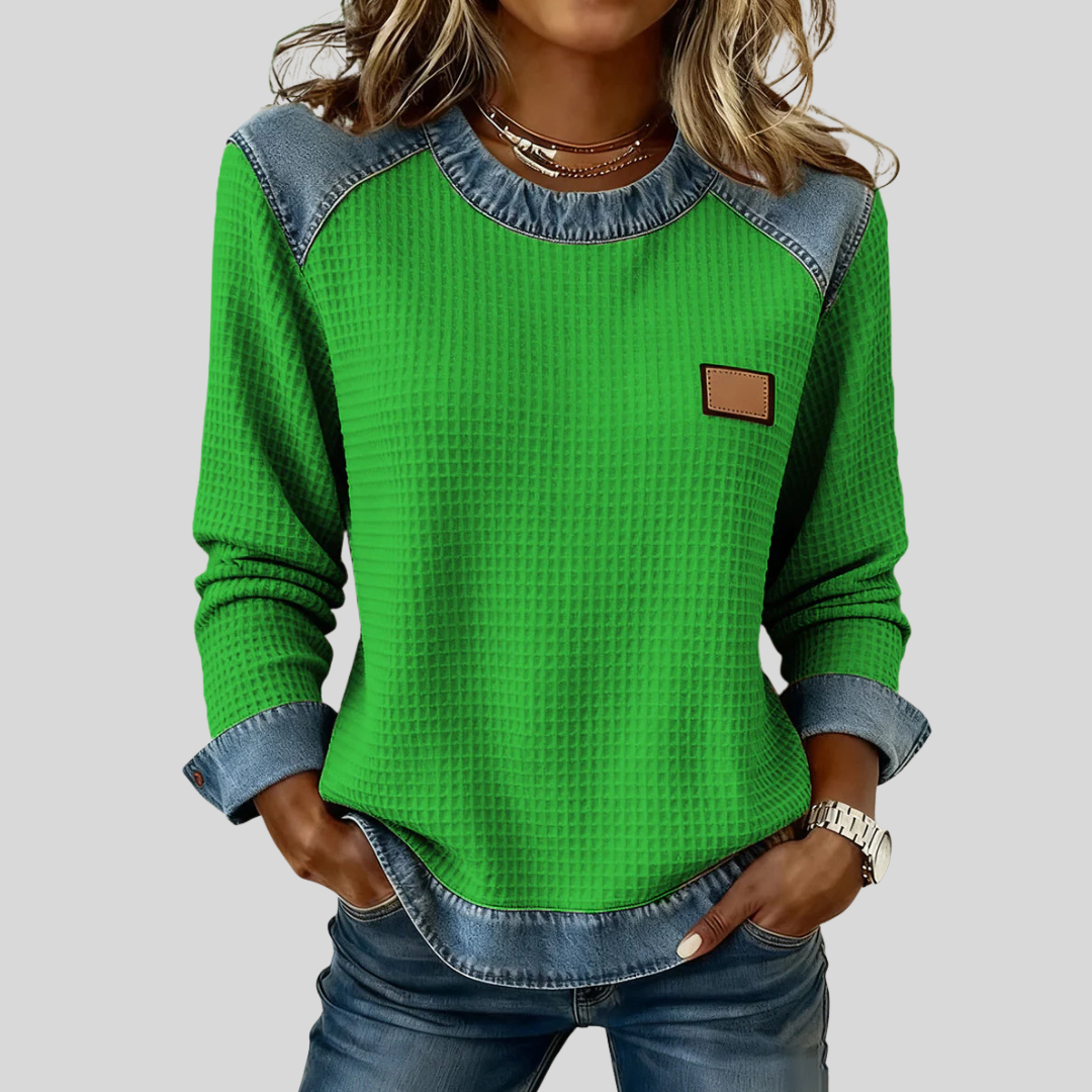 Kara | Sudadera Gofre con Ribete Estilo Patchwork