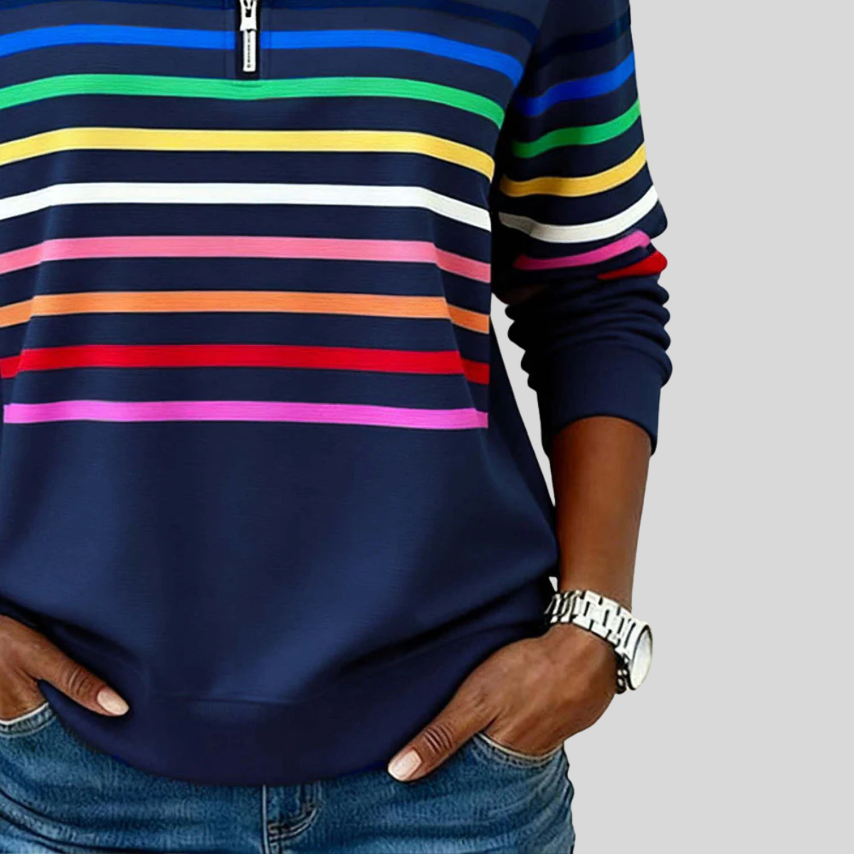 Charlotte | Sudadera con Cuarto de Cremallera y Rayas Multicolor