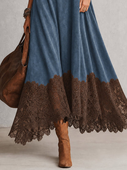 Milly | Vestido largo efecto ante con bajo de encaje