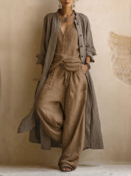 Letizia | Conjunto de tres piezas con cárdigan largo boho