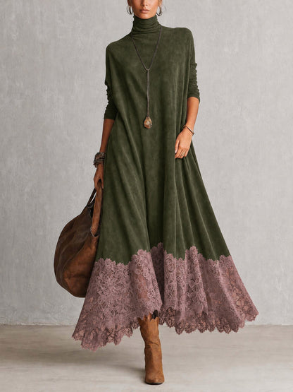 Milly | Vestido largo efecto ante con bajo de encaje