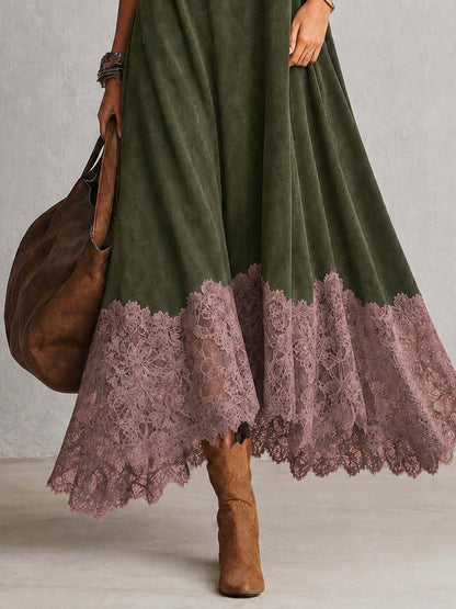 Milly | Vestido largo efecto ante con bajo de encaje