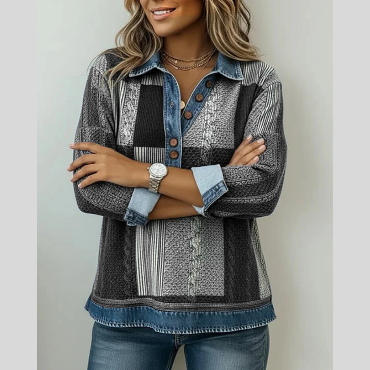 Chloe | Sudadera Colorblock con Tapeta de Botones