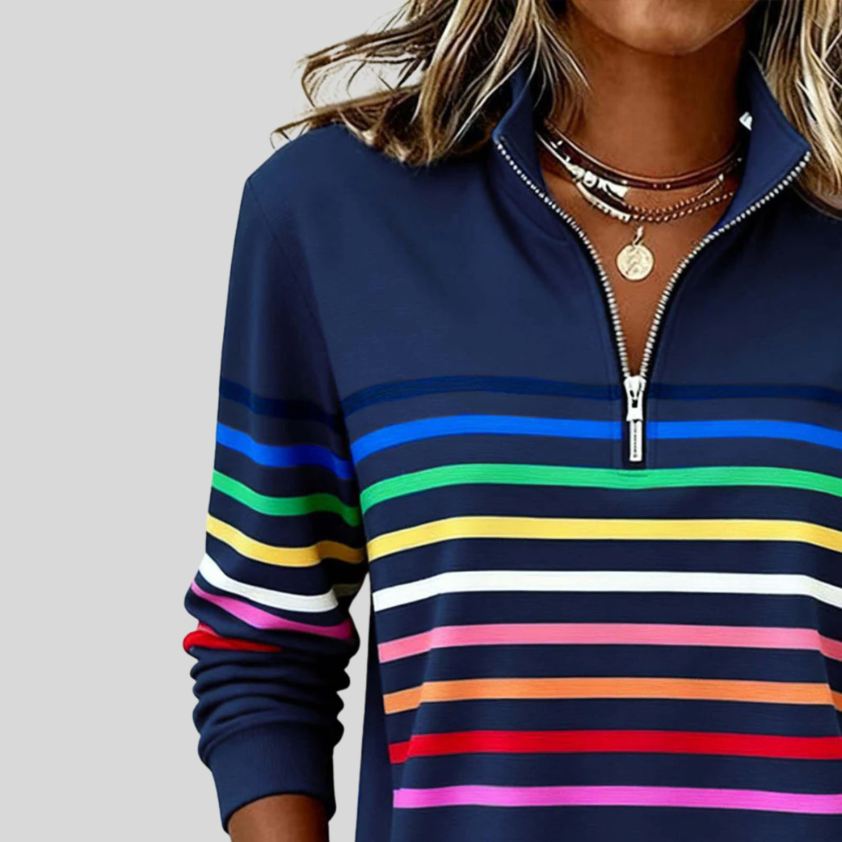 Charlotte | Sudadera con Cuarto de Cremallera y Rayas Multicolor