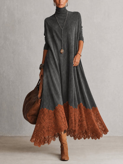 Milly | Vestido largo efecto ante con bajo de encaje
