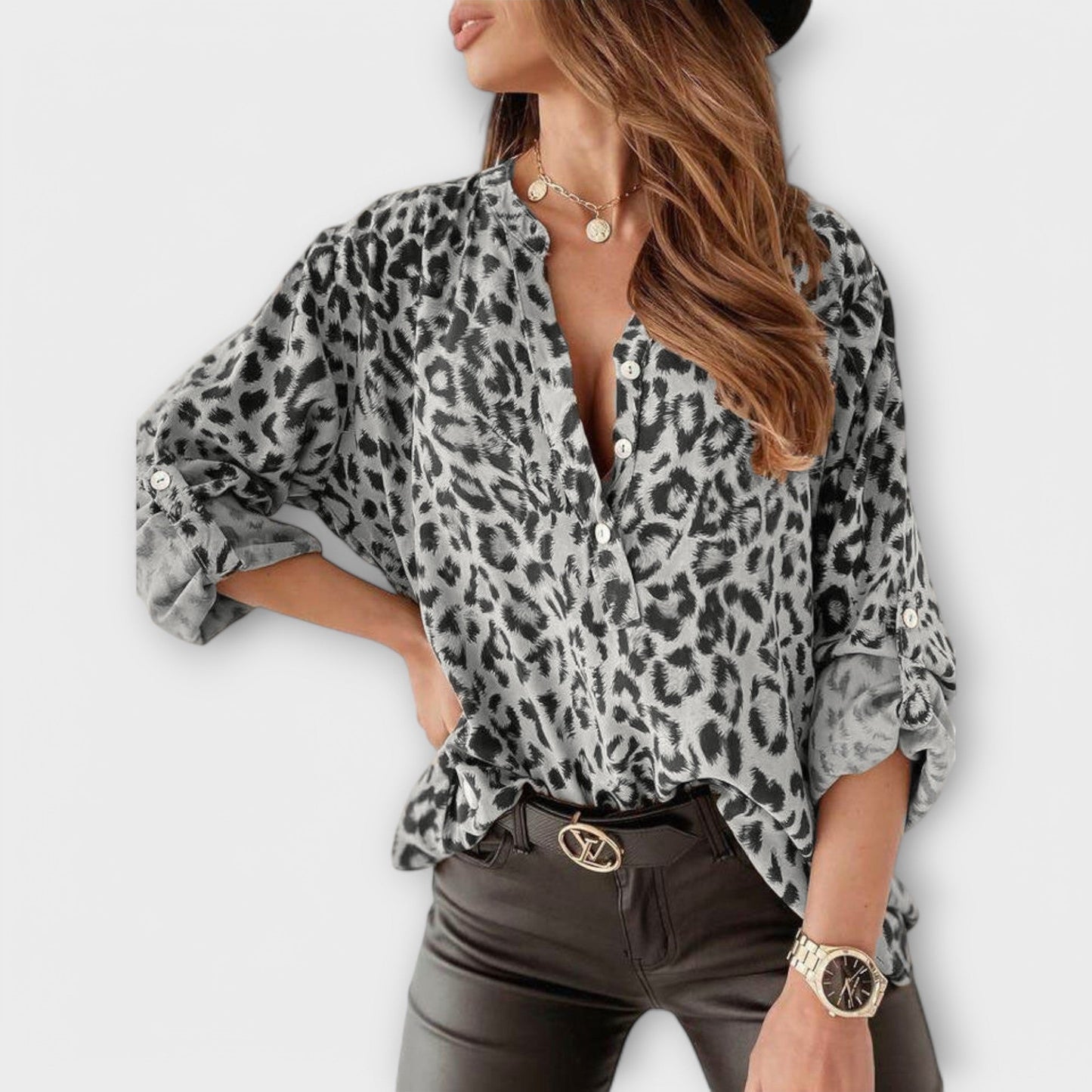 Blusa de Moda con Estampado de Leopardo