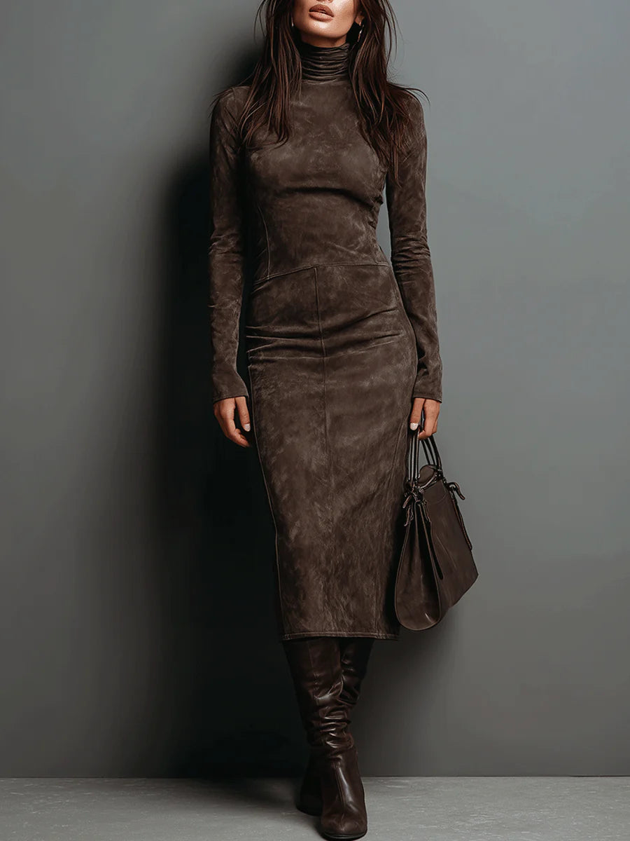 Lorène | Vestido Midi de Manga Larga y Cuello Alto