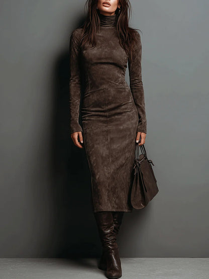 Lorène | Vestido Midi de Manga Larga y Cuello Alto