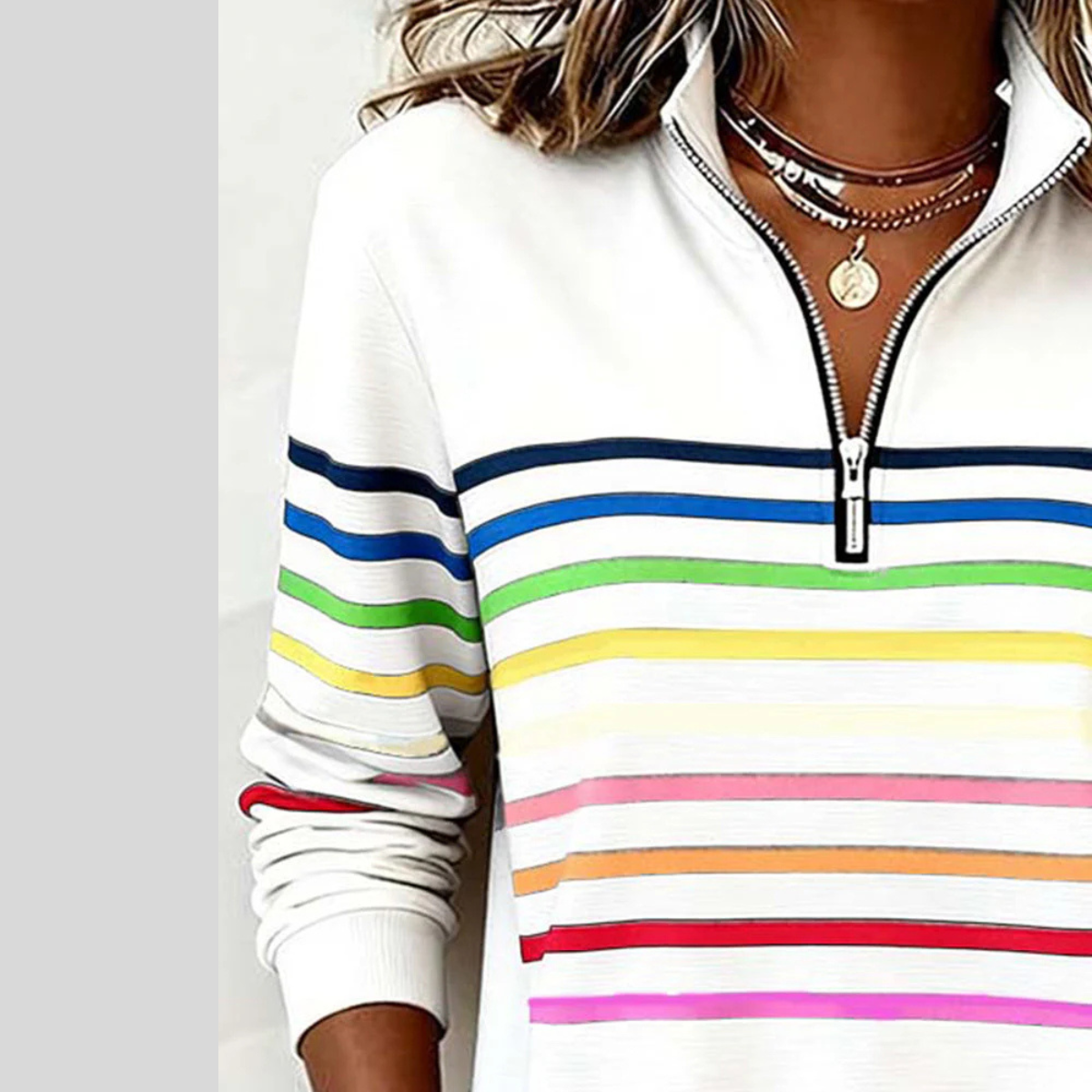 Charlotte | Sudadera con Cuarto de Cremallera y Rayas Multicolor