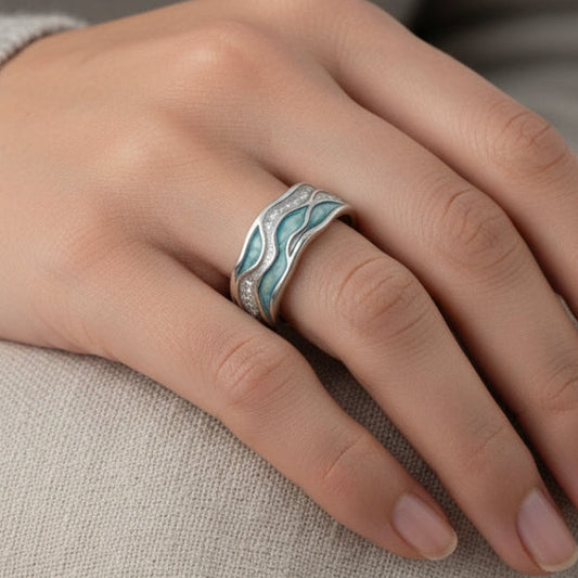 Anillo Ondas Turquesa en Plata