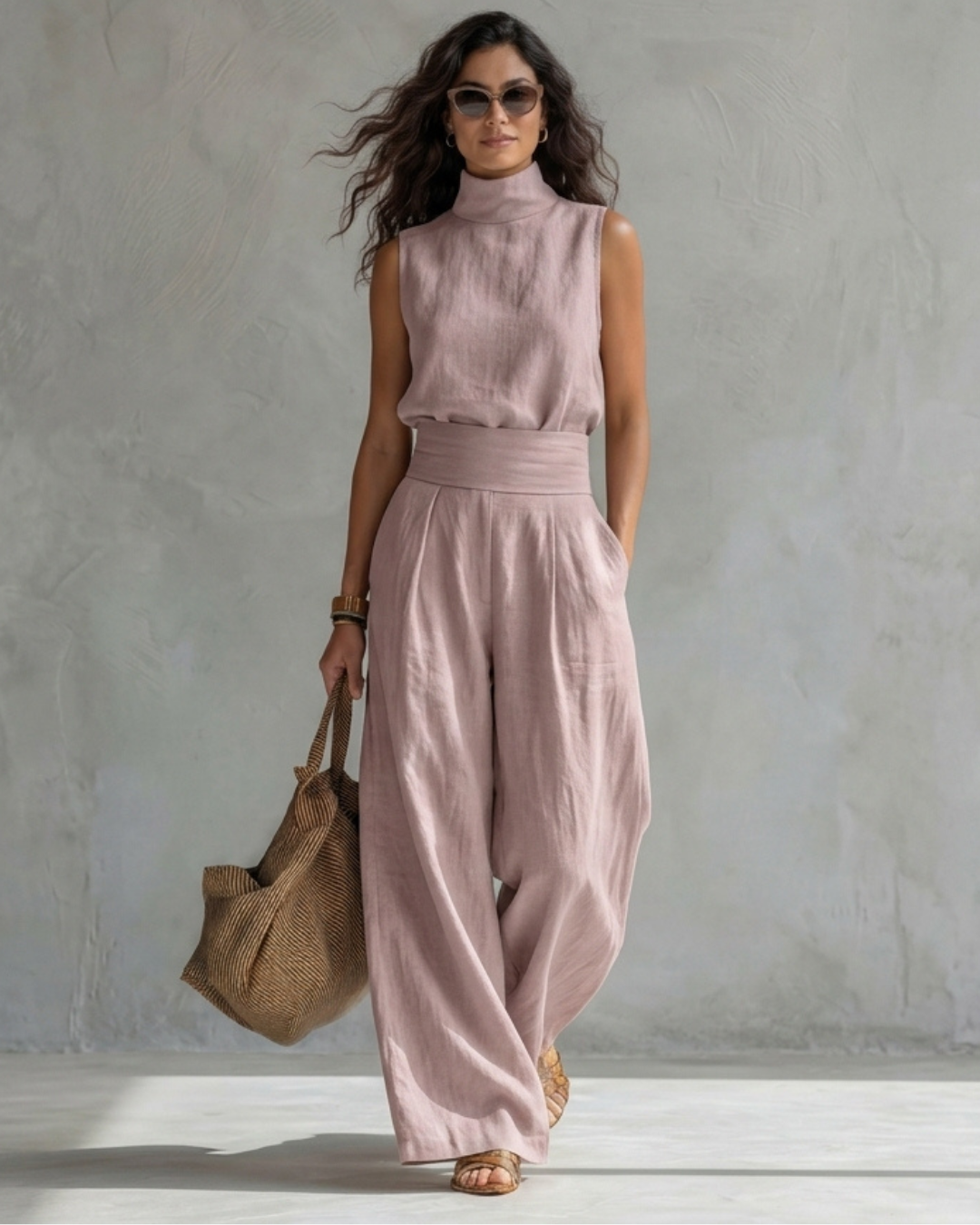 María | Elegante conjunto de pantalón palazzo y top