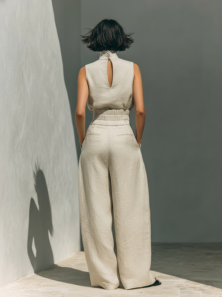 María | Elegante conjunto de pantalón palazzo y top