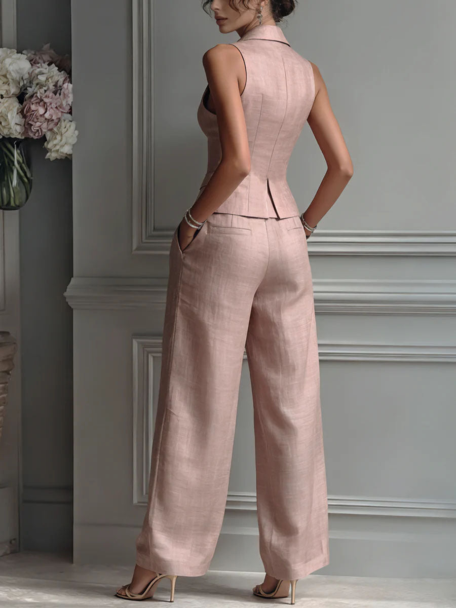 Conjunto de Dos Piezas de Mujer con Escote en V y Botones