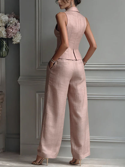 Conjunto de Dos Piezas de Mujer con Escote en V y Botones