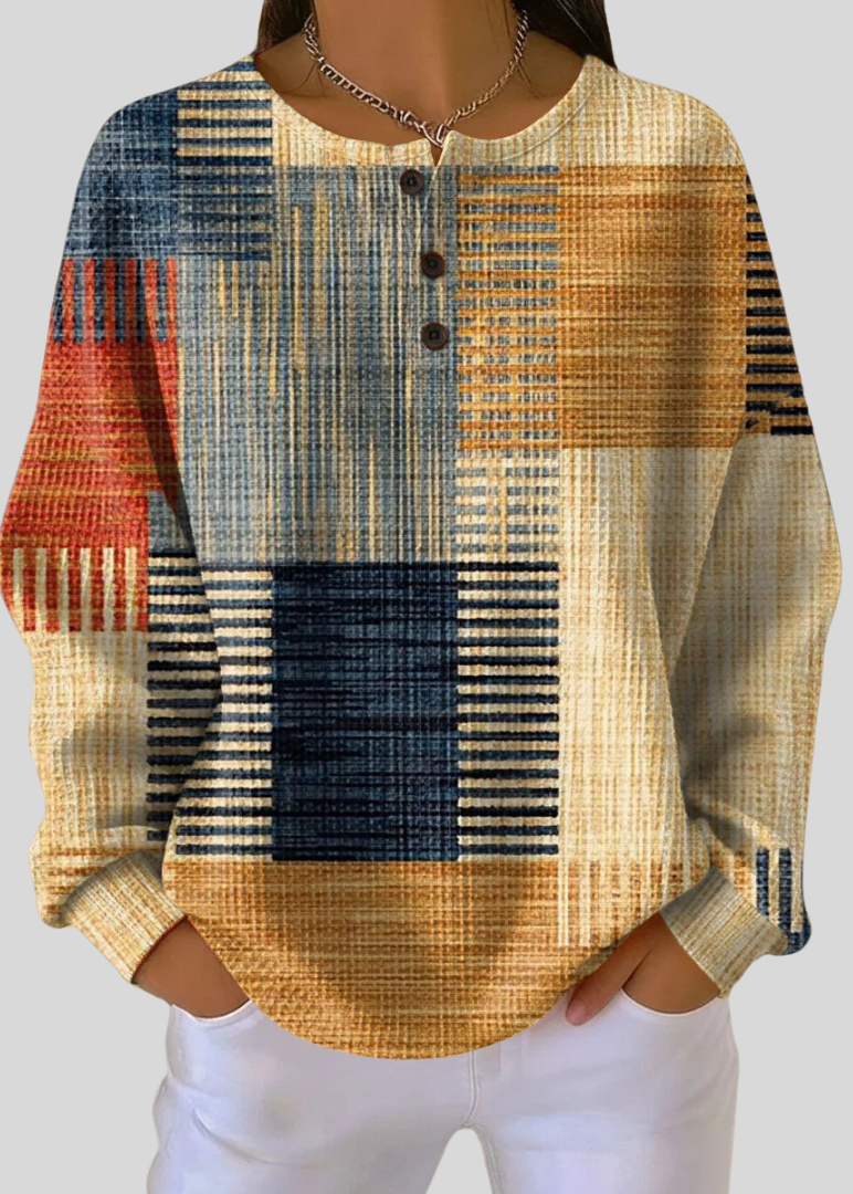 Aubrey | Sudadera de Punto Gofre con Estampado Patchwork