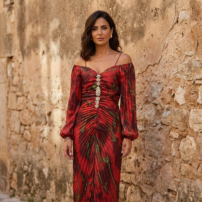 Gregoria™ | Vestido Largo Floral con Escote Profundo