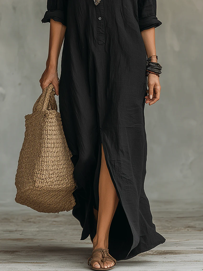 Verónica™ | Vestido Maxi Negro Largo con Botones